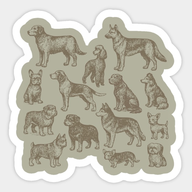 Vintage Dog Breeds Illustration – Classic Sepia Sketch Design Sticker by DonWillisJrArt